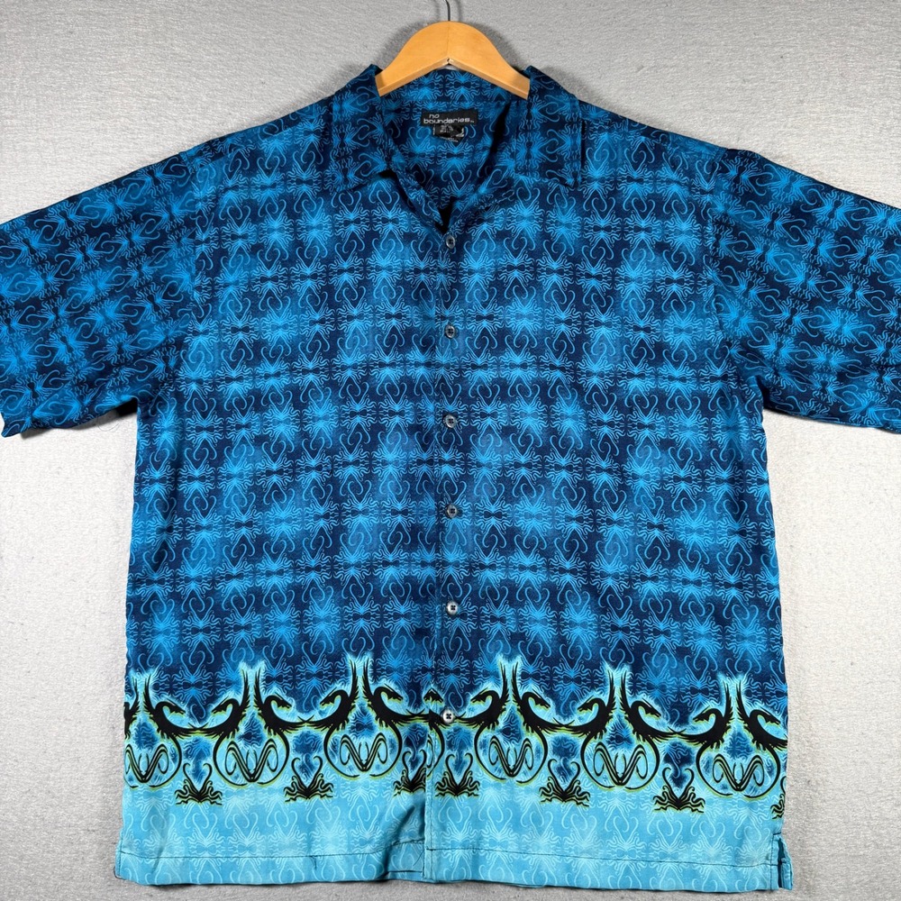 No Boundaries Mens Turquoise Tribal Graphic Button Down Shirt NB12F021 Large
